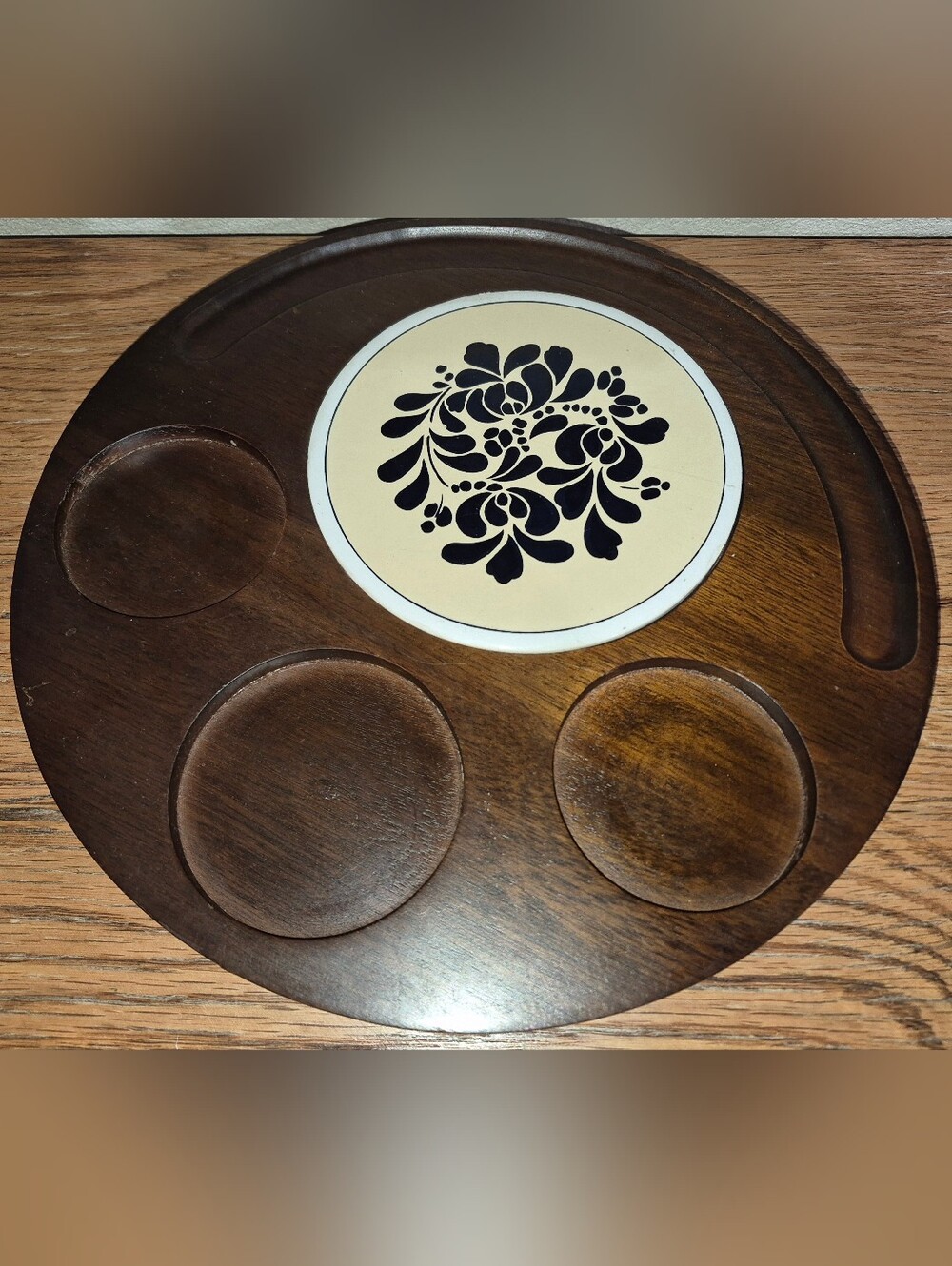 Gailstyn-Sutton Teak Charcuterie Board Cheese Tray MCM mid Century Porcelain
